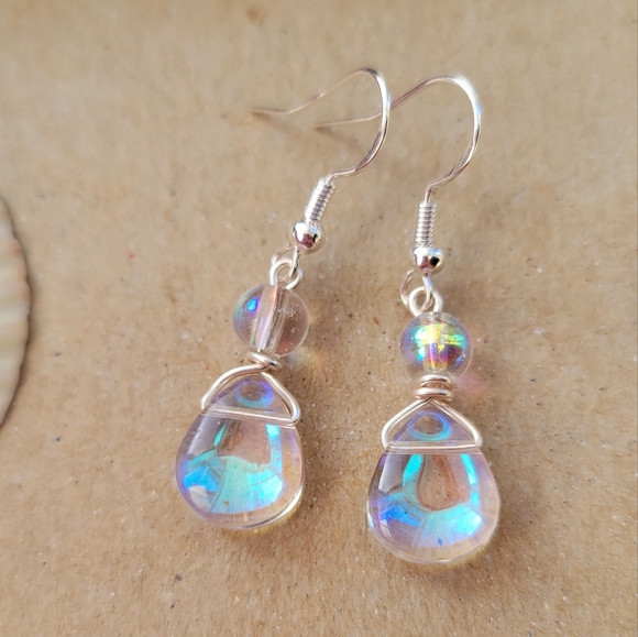 Handmade Rainbow Glass Bead Water Drop Earrings - Picture 5 of 5